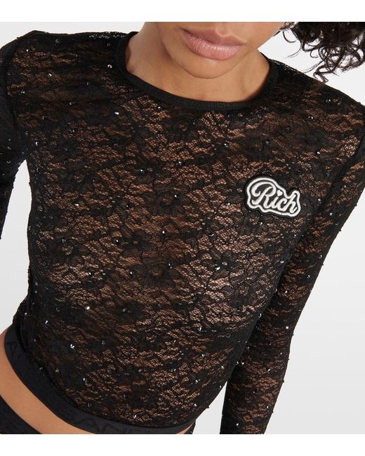 Alessandra Rich Black Embellished Logo Crop Top