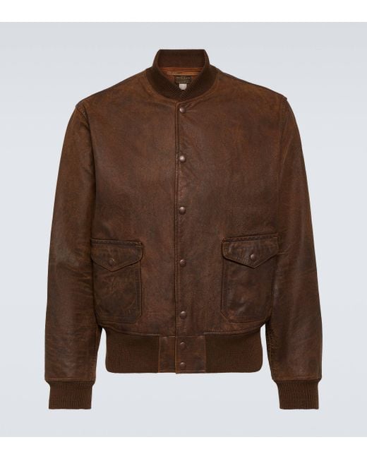 RRL Brown Leather Bomber Jacket for men