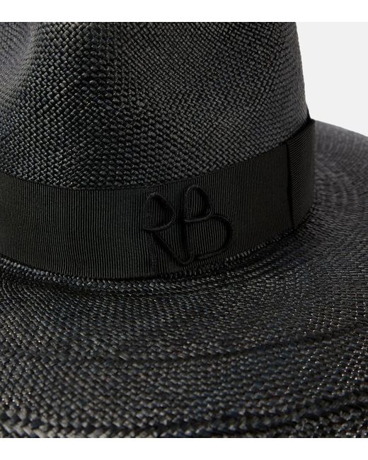Sombrero de paja con ribete de piel Ruslan Baginskiy de color Black