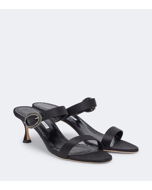 Manolo Blahnik Black Zutosanmu Embellished Satin Mules