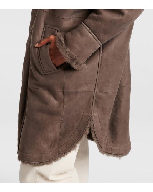 Brunello Cucinelli Brown Shearling-Lined Leather Coat