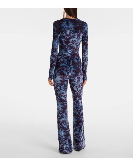 Etro Blue Printed Crepe High-Rise Flared Pants