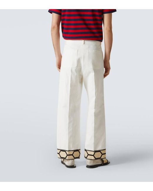 Valentino White Jacquard Cotton And Linen Wide-Leg Pants for men