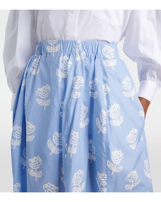 Jupe Midi En Coton A Fleurs Marni en coloris Blue