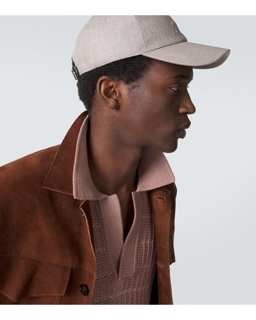 Brioni Gray Logo Linen And Wool Baseball Cap for men