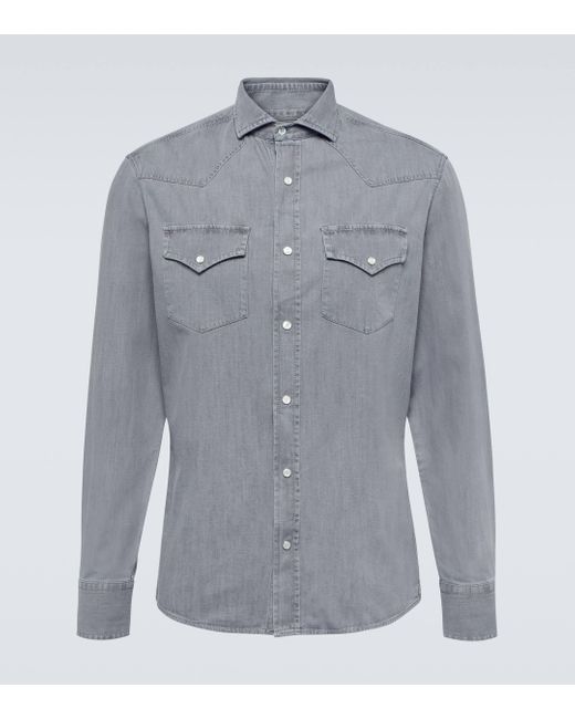 Brunello Cucinelli Gray Denim Shirt for men