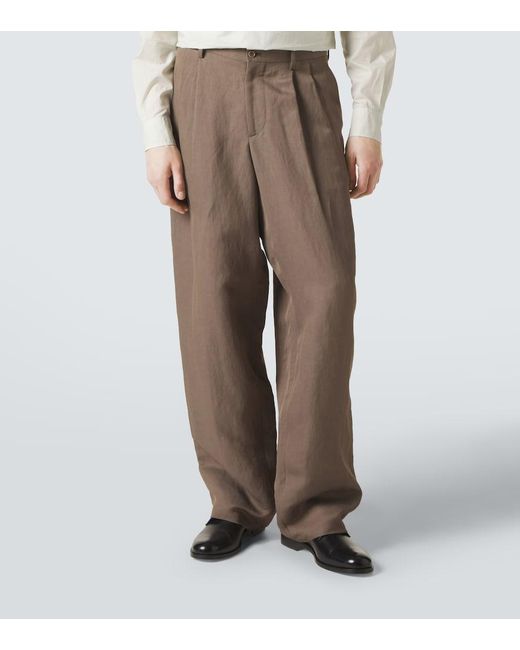Giorgio Armani Brown Archivio Linen-Blend Straight Pants for men
