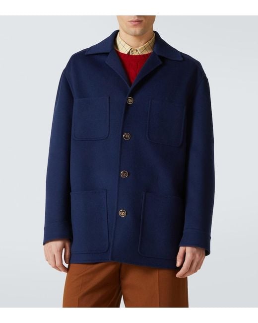 Valentino Blue Wool And Cashmere Overshirt for men