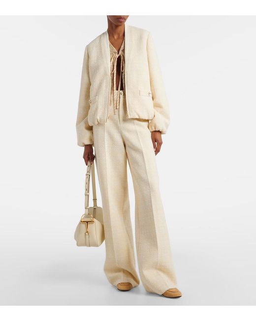 Gucci Natural Checked Cotton-Blend Tweed Wide-Leg Pants