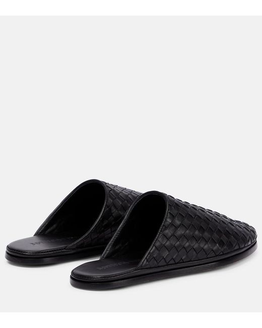 Bottega Veneta Black Intrecciato Leather Slippers