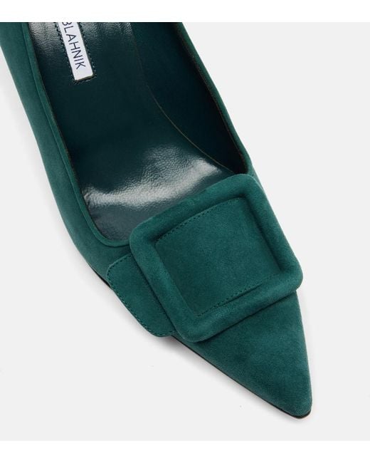 Manolo Blahnik Green Maysale 90 Suede Pumps