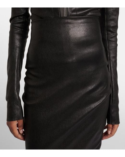 Rick Owens Black Dirt Pillar Leather Maxi Skirt
