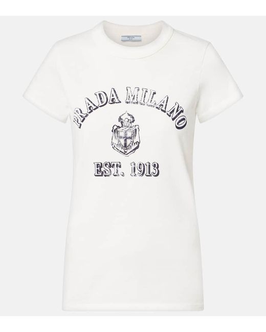 T-Shirt Blanc À Imprimé Logo Prada en coloris White