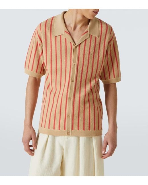 King & Tuckfield Pink Striped Knitted Wool Bowling Shirt for men