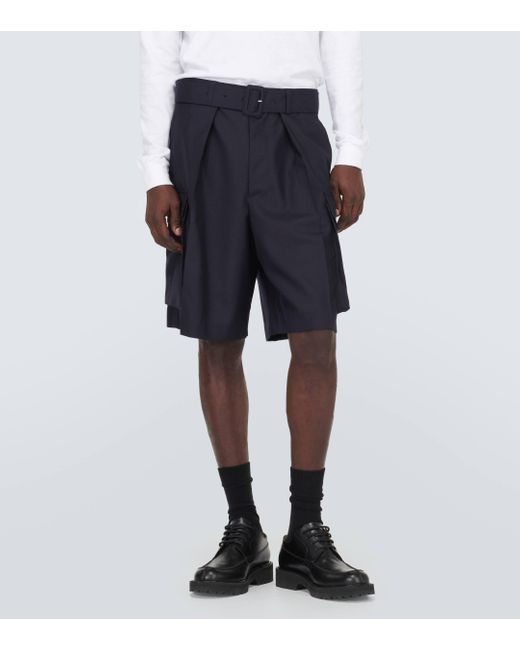Dries Van Noten Blue Wool Cargo Shorts for men