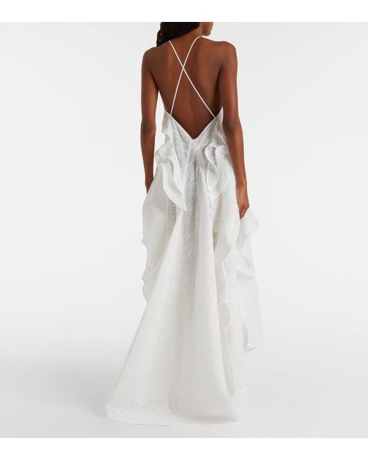 Maticevski White Délice Wave Ruffled Maxi Dress