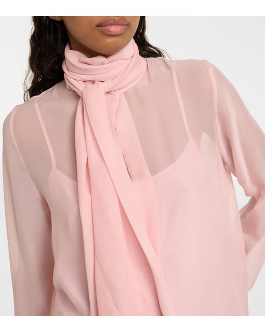 Costarellos Pink Tie Neck Silk Top