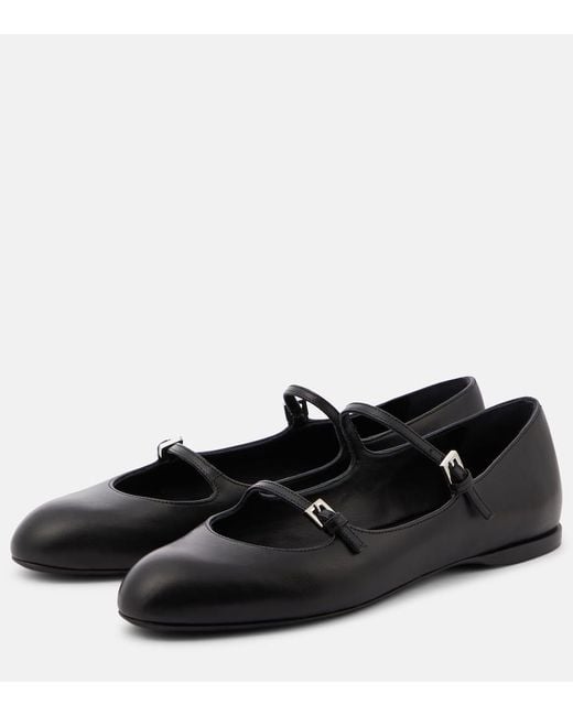 Max Mara Black Circus Leather Mary Jane Flats