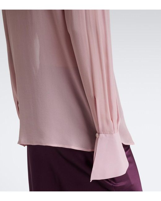 Nina Ricci Pink Tie-Neck Silk Blouse