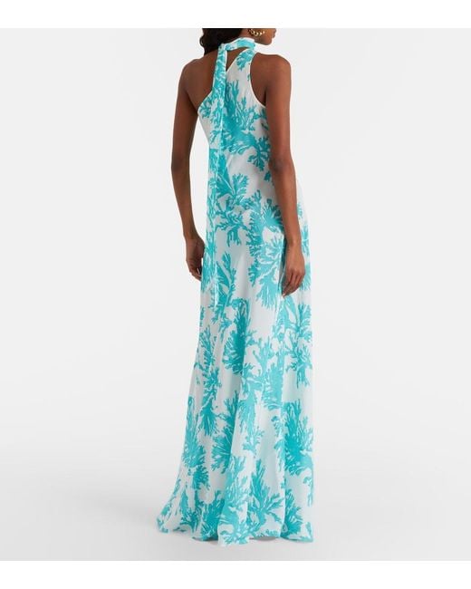 Alexandra Miro Blue Odetta Scarf-Detail One-Shoulder Gown