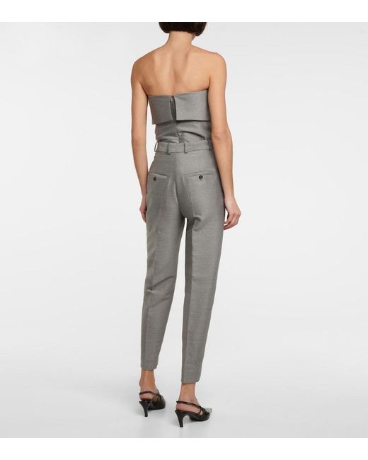 Totême Gray Mid-Rise Straight Cotton And Wool-Blend Pants