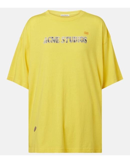 Acne Yellow Logo Cotton-Blend Jersey T-Shirt