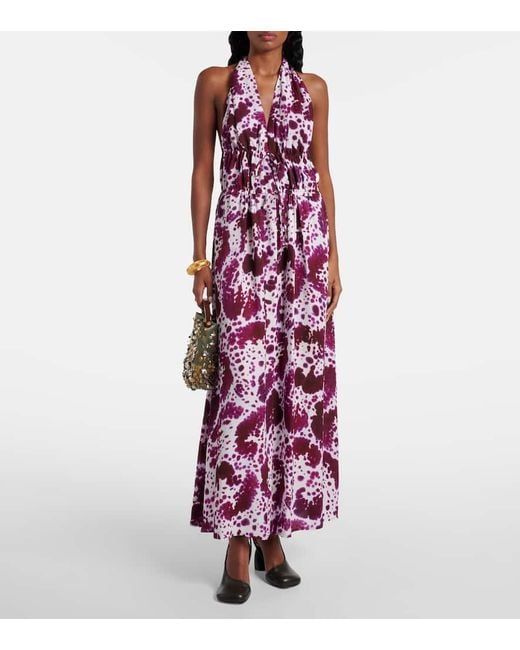 Dries Van Noten Purple Bedrucktes Maxikleid