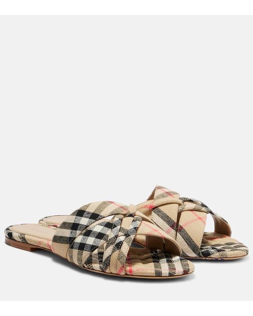 Burberry Brown Check Slides