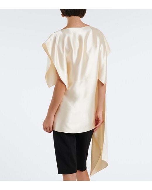 Magda Butrym Natural Asymmetric Draped Silk Satin Top
