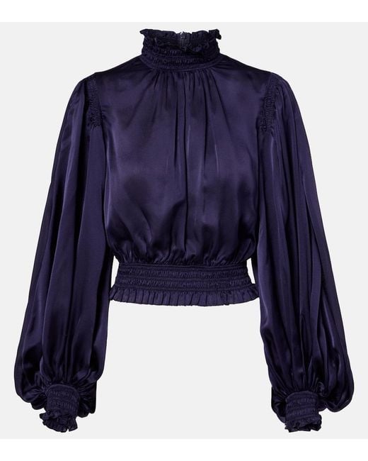 Zimmermann Blue Dream Shirred Silk Blouse