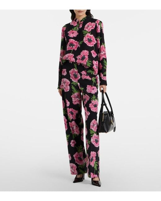 Stella McCartney Red Poppy Floral Wide-Leg Pants