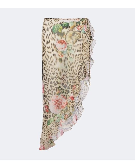 Roberto Cavalli Natural Leopard-Print Silk Beach Cover-Up
