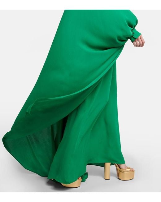 Valentino Green Cape-detail Silk Gown
