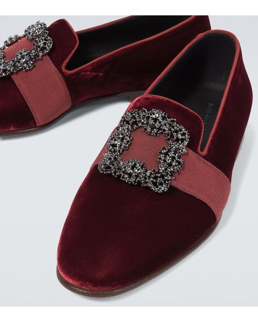 Manolo Blahnik Red Carlton Embellished Velvet Loafers for men