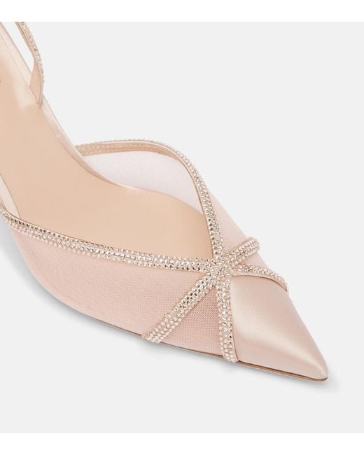 Rene Caovilla Pink Embellished Satin And Mesh Slingback Pumps