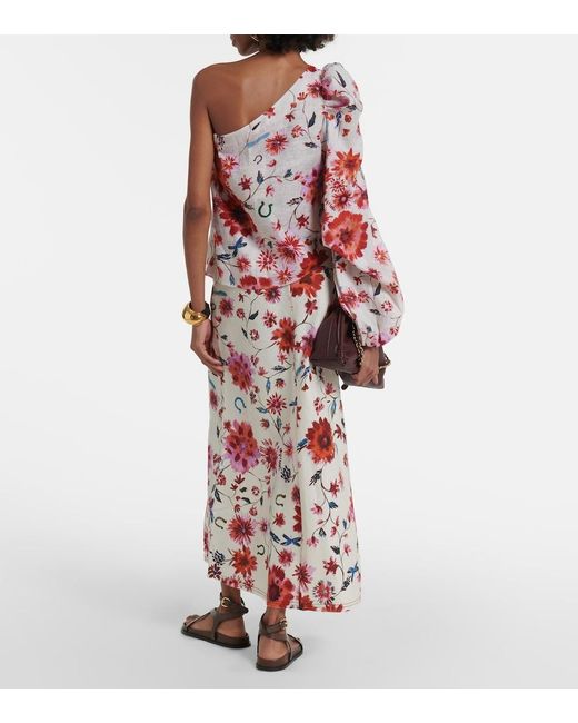 Dorothee Schumacher Red Floral Ease One-Shoulder Linen Top