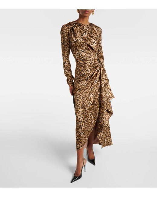 Costarellos Natural Lala Leopard-print Satin Midi Dress