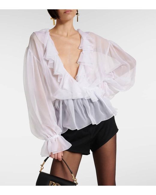 Blusa de chifon de seda con volantes Dolce & Gabbana de color White