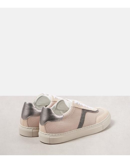 Brunello Cucinelli Natural Monili Suede And Mesh Sneakers
