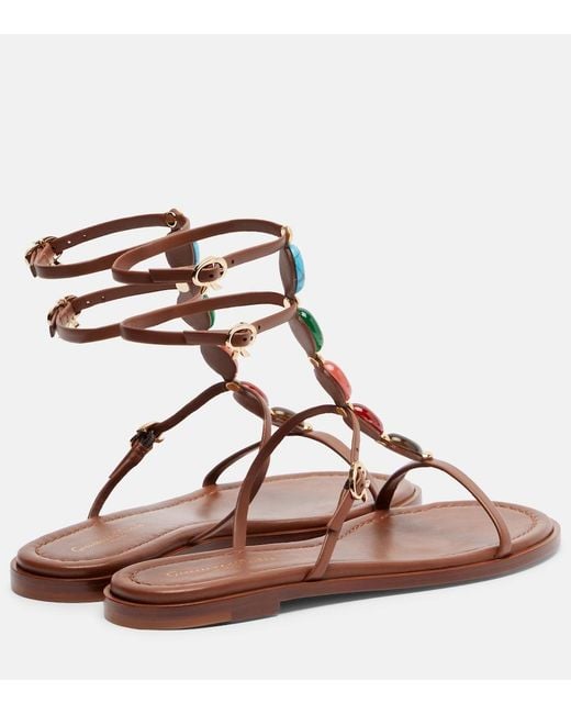 Gianvito Rossi Pink Shanti Embellished Leather Sandals