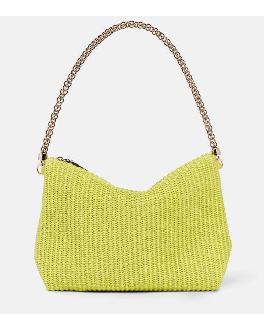 Jimmy Choo Yellow Callie Raffia Shoulder Bag