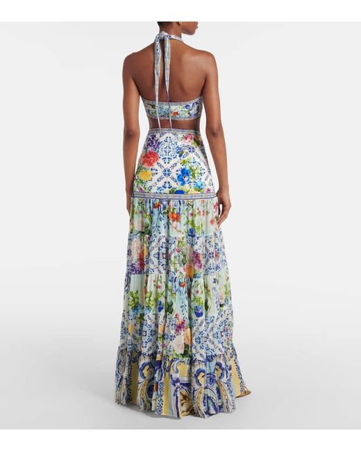 Camilla Blue Crystal-Embellished Halterneck Wrap Top