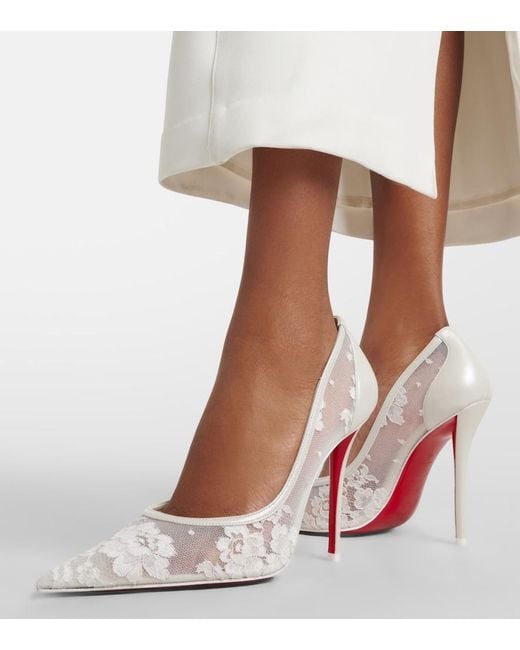 Christian Louboutin White Miss Z Floral Leather-Trimmed Pumps