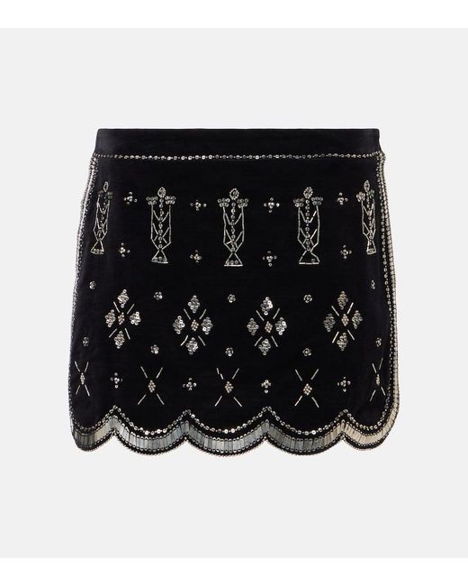 Isabel Marant Black Verzierter Minirock Handore Aus Baumwollsamt