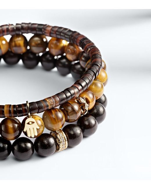 Sydney Evan Metallic Set Of 3 14Kt Beaded Bracelets With Gemstones for men