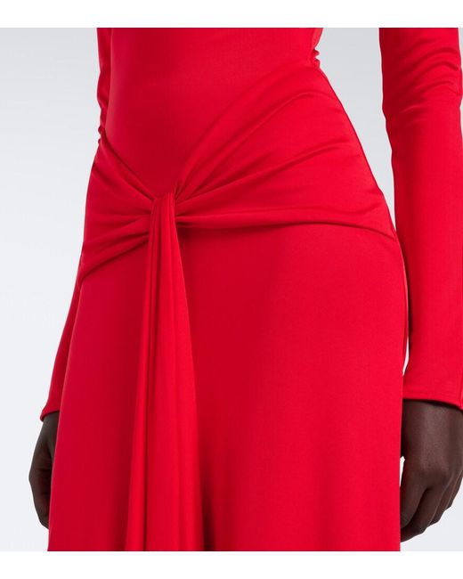 David Koma Red Draped Floral-Applique Gown