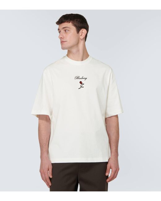T-shirt brode en coton Burberry pour homme en coloris White