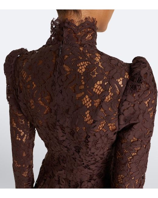 De La Vali Brown Bodita Cotton-Blend Lace Minidress