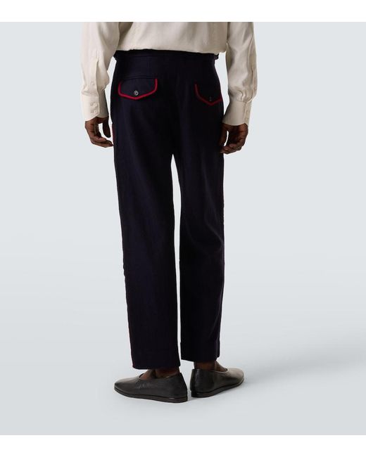 Bode Blue Carroll Embroidered Wool Straight Pants for men