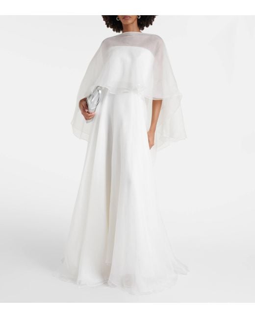 Maticevski White Bridal Dhalia Caped Silk Gown